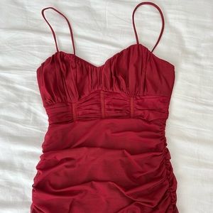 Ruched Burgundy Midi Dress